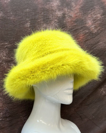 Solid Color Faux Fox Fur Pot Hat Fisherman Hat