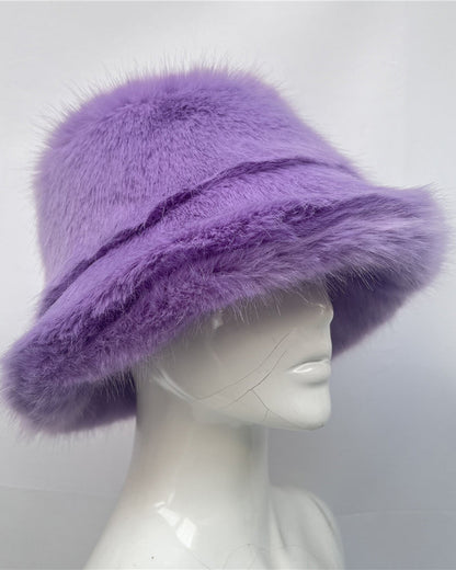 Solid Color Faux Fox Fur Pot Hat Fisherman Hat