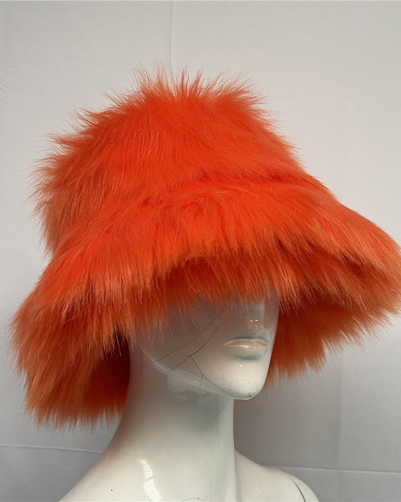 Solid Color Faux Fox Fur Pot Hat Fisherman Hat