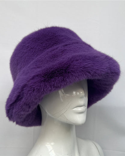 Solid Color Faux Fox Fur Pot Hat Fisherman Hat