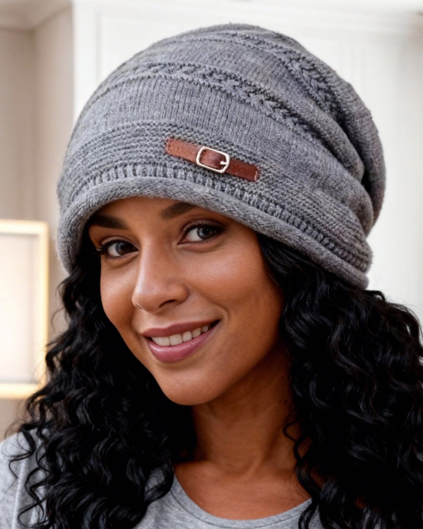 Knitted Fleece-Lined Warm Slouchy Hat