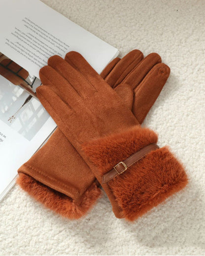 Suede Plush Double-Layer Fleece-Lined Touchscreen Gloves