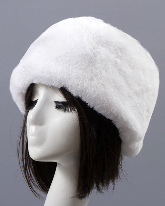 Solid Color Faux Rex Rabbit Fur Round Flat Hat