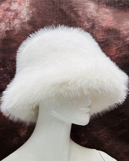 Solid Color Faux Fox Fur Pot Hat Fisherman Hat