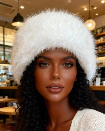 Women's Princess Fluffy Bucket Hat, Thick Warm AutumnWinter Hat With Large Brim