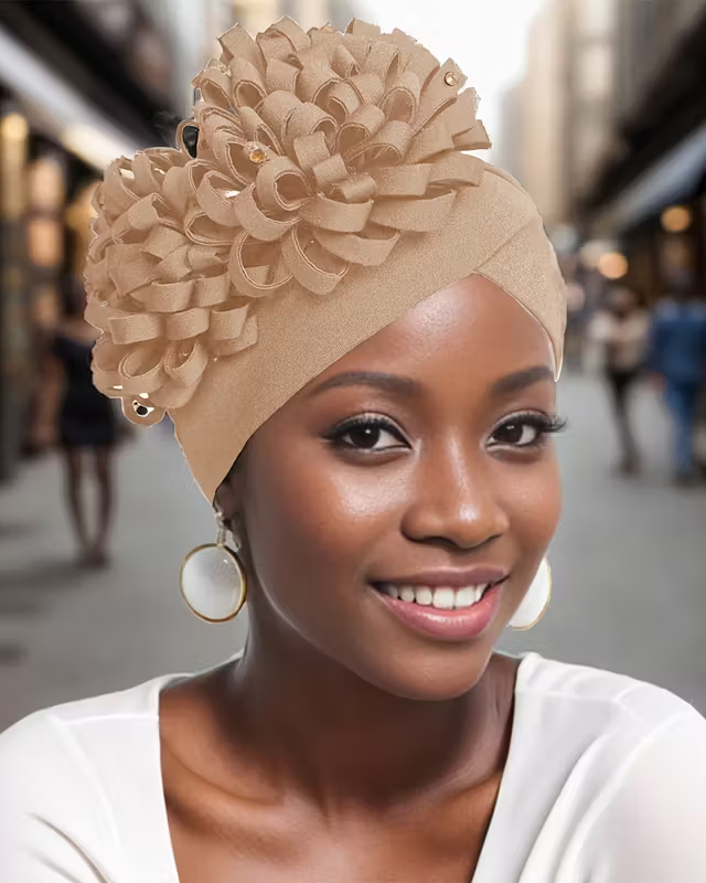 African-Style Side-Mounted Oversized Flower Turban Hat For Women