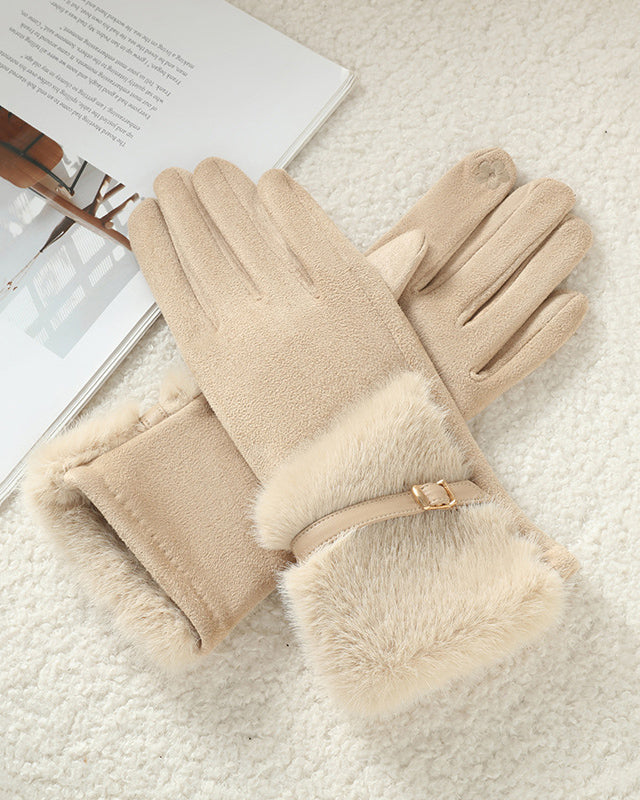 Suede Plush Double-Layer Fleece-Lined Touchscreen Gloves