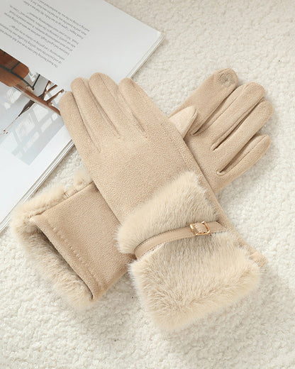 Suede Plush Double-Layer Fleece-Lined Touchscreen Gloves