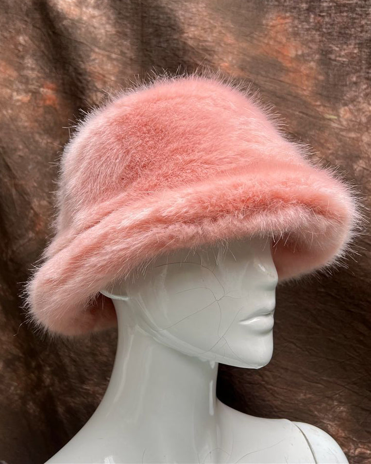Solid Color Faux Fox Fur Pot Hat Fisherman Hat