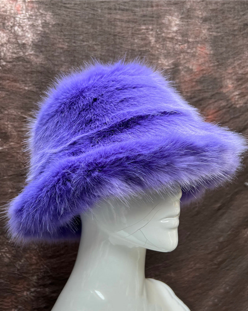 Solid Color Faux Fox Fur Pot Hat Fisherman Hat