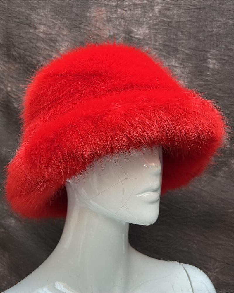 Solid Color Faux Fox Fur Pot Hat Fisherman Hat