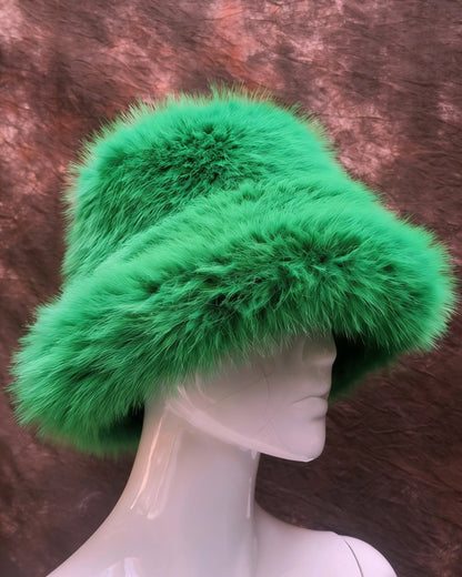 Solid Color Faux Fox Fur Pot Hat Fisherman Hat