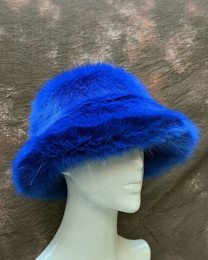 Solid Color Faux Fox Fur Pot Hat Fisherman Hat
