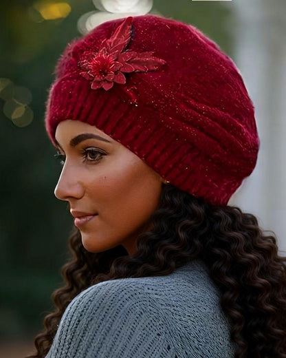 Flower Rabbit Hat Beret Warm Knitted Wool Hat
