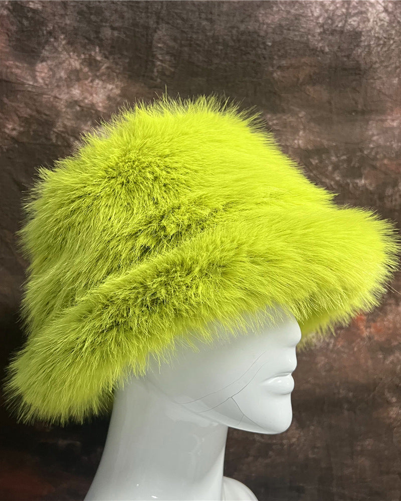 Solid Color Faux Fox Fur Pot Hat Fisherman Hat