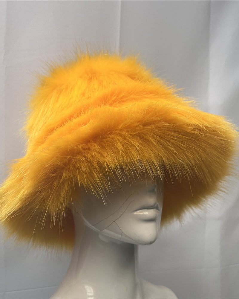 Solid Color Faux Fox Fur Pot Hat Fisherman Hat
