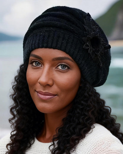 Flower Rabbit Hat Beret Warm Knitted Wool Hat