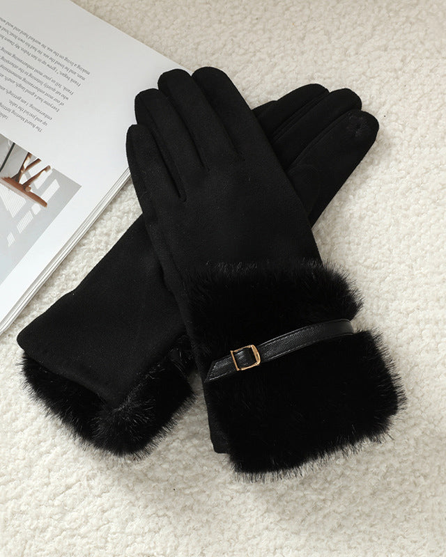 Suede Plush Double-Layer Fleece-Lined Touchscreen Gloves