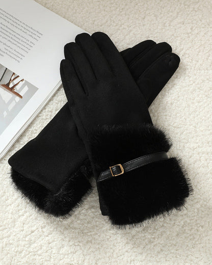 Suede Plush Double-Layer Fleece-Lined Touchscreen Gloves