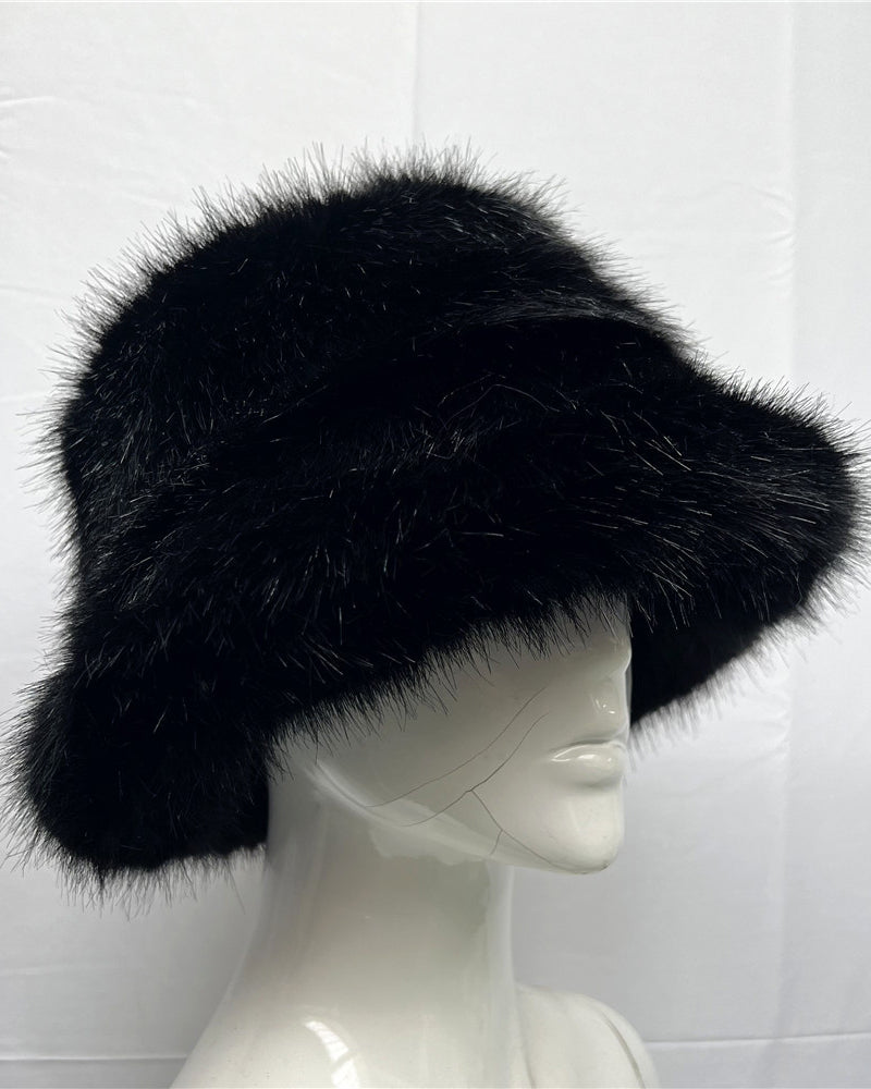 Solid Color Faux Fox Fur Pot Hat Fisherman Hat