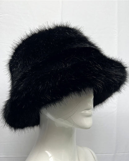 Solid Color Faux Fox Fur Pot Hat Fisherman Hat