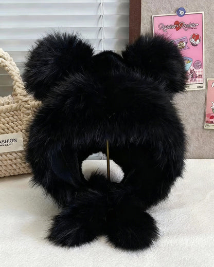 Thick Warm Winter Bear Plush Ear Flap Hat