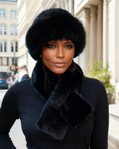 2pcs Outdoor Casual Outfit - Neck Warmer And Mongolian Style Hat