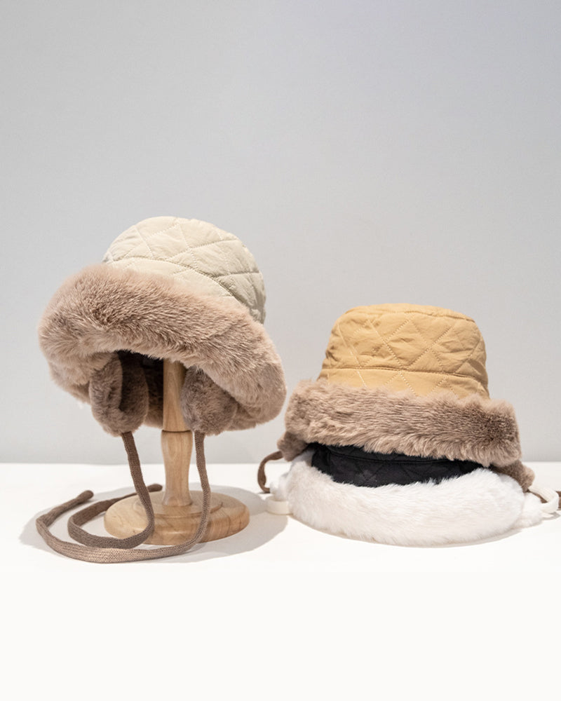 Plush Brim Fleece-Lined Thermal Earflap Bucket Hat