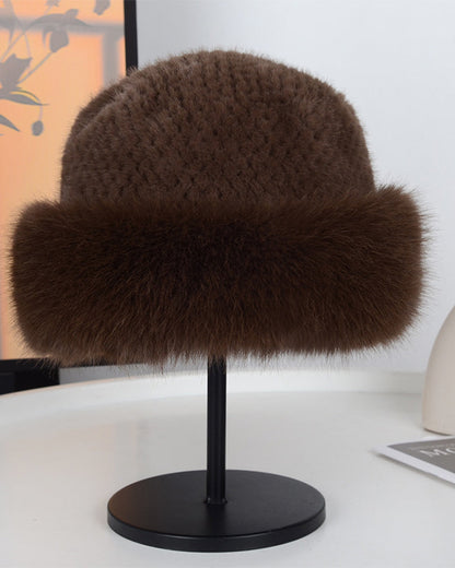 Fox Fur Knitted Texture Thermal Bucket Hat