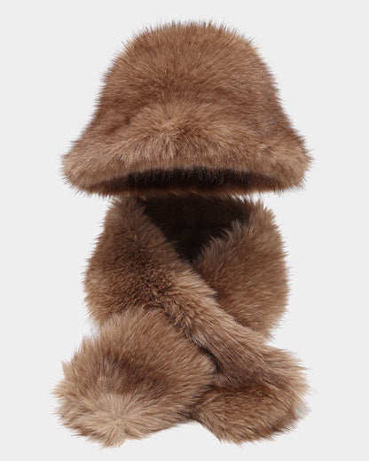 Solid Color Fluffy Plush Two-Piece Set: Scarf & Fisherman Hat