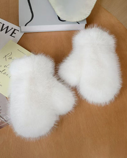 Fox Fur Plush Thickened Winter Gloves