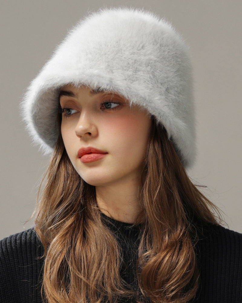 Rabbit Fur Fleece Face-Framing Fisherman Hat