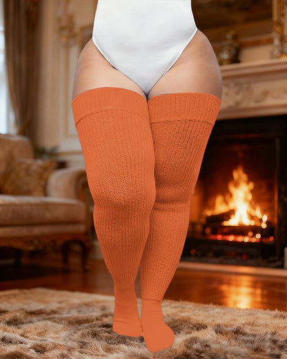 Plus Size Women's Extra Long Thigh High Solid Color Socks
