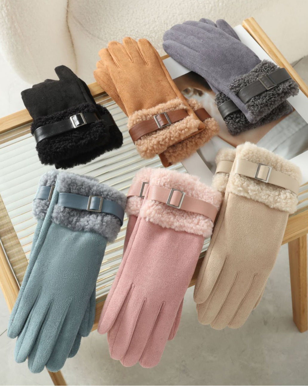Winter Suede Snap Cold-Proof Fleece-Lined Touchscreen Gloves
