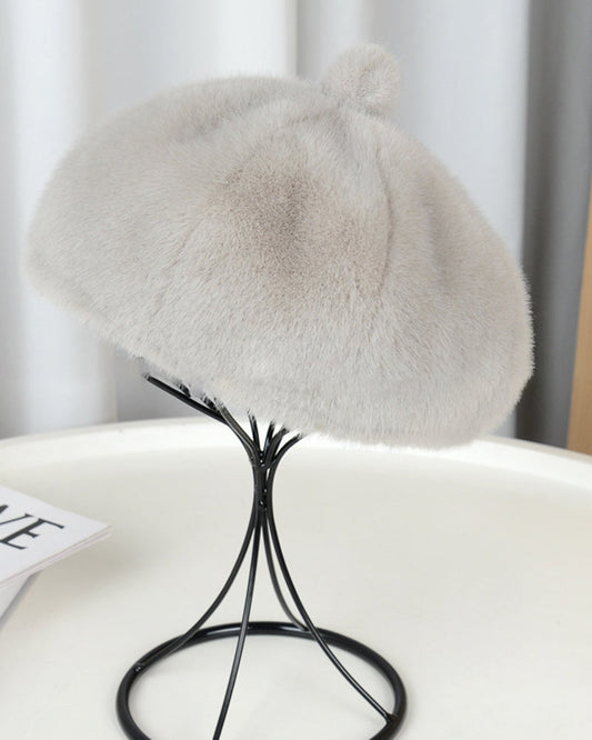 Pumpkin Beret Casual Faux Fur Straw Hat