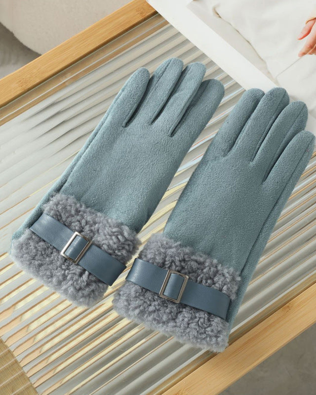 Winter Suede Snap Cold-Proof Fleece-Lined Touchscreen Gloves