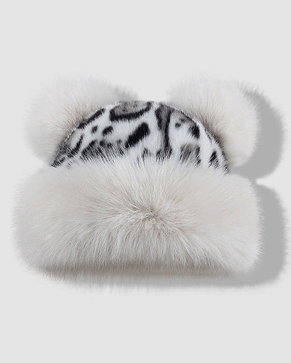 Autumn And Winter Bear Ears Thickened Warm Ear Protection Leopard Plush Mongolian Hat