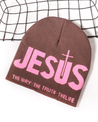 Jesus Letter Y2k Style Knit Beanie Hat For Winter