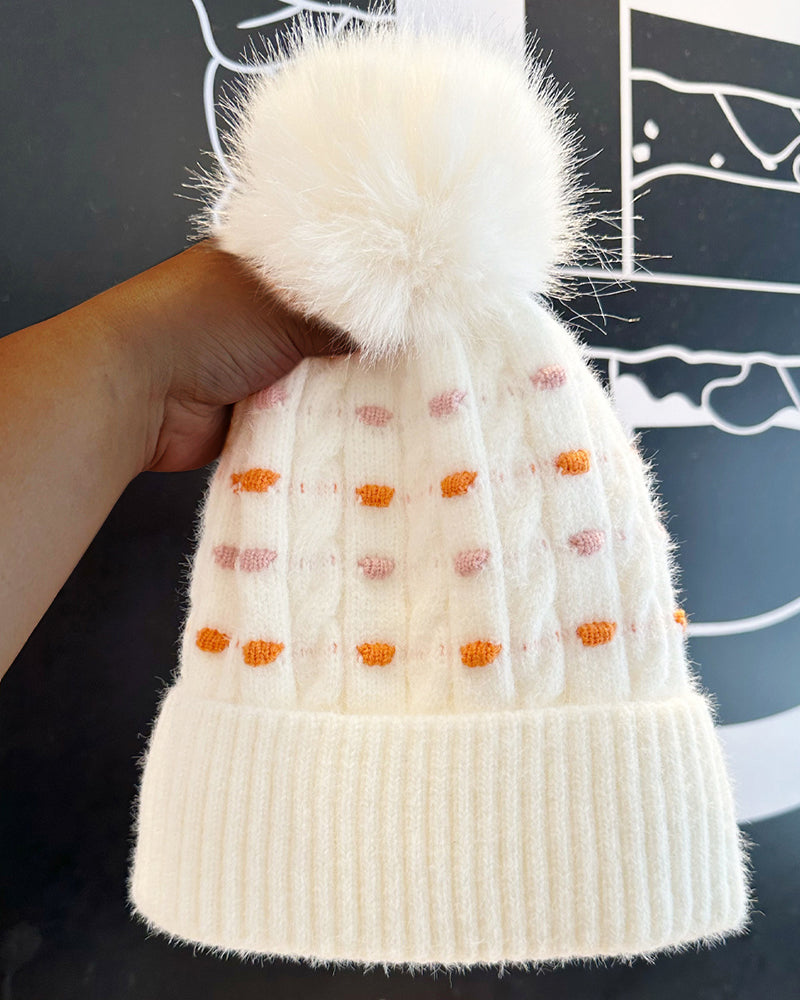 Knitted Fleece-Lined Pom-Pom Hat