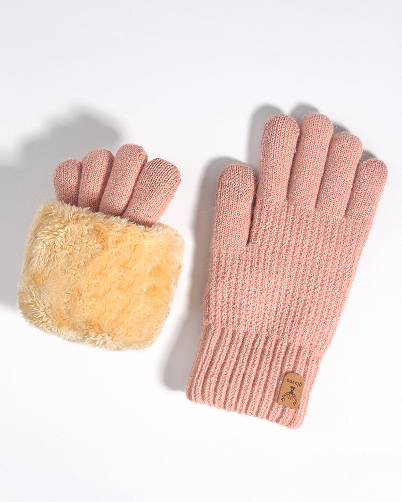 Double-layered Touchscreen Fleece-lined Knitted Gloves