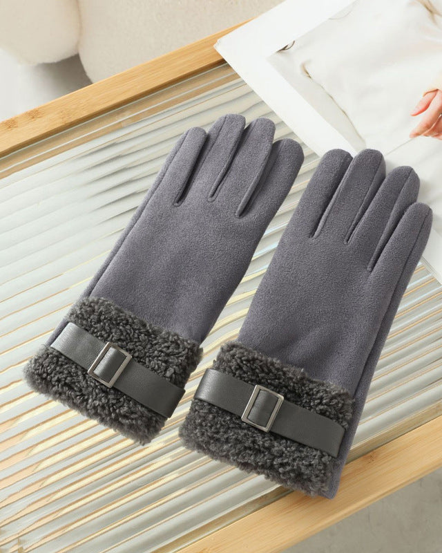 Winter Suede Snap Cold-Proof Fleece-Lined Touchscreen Gloves