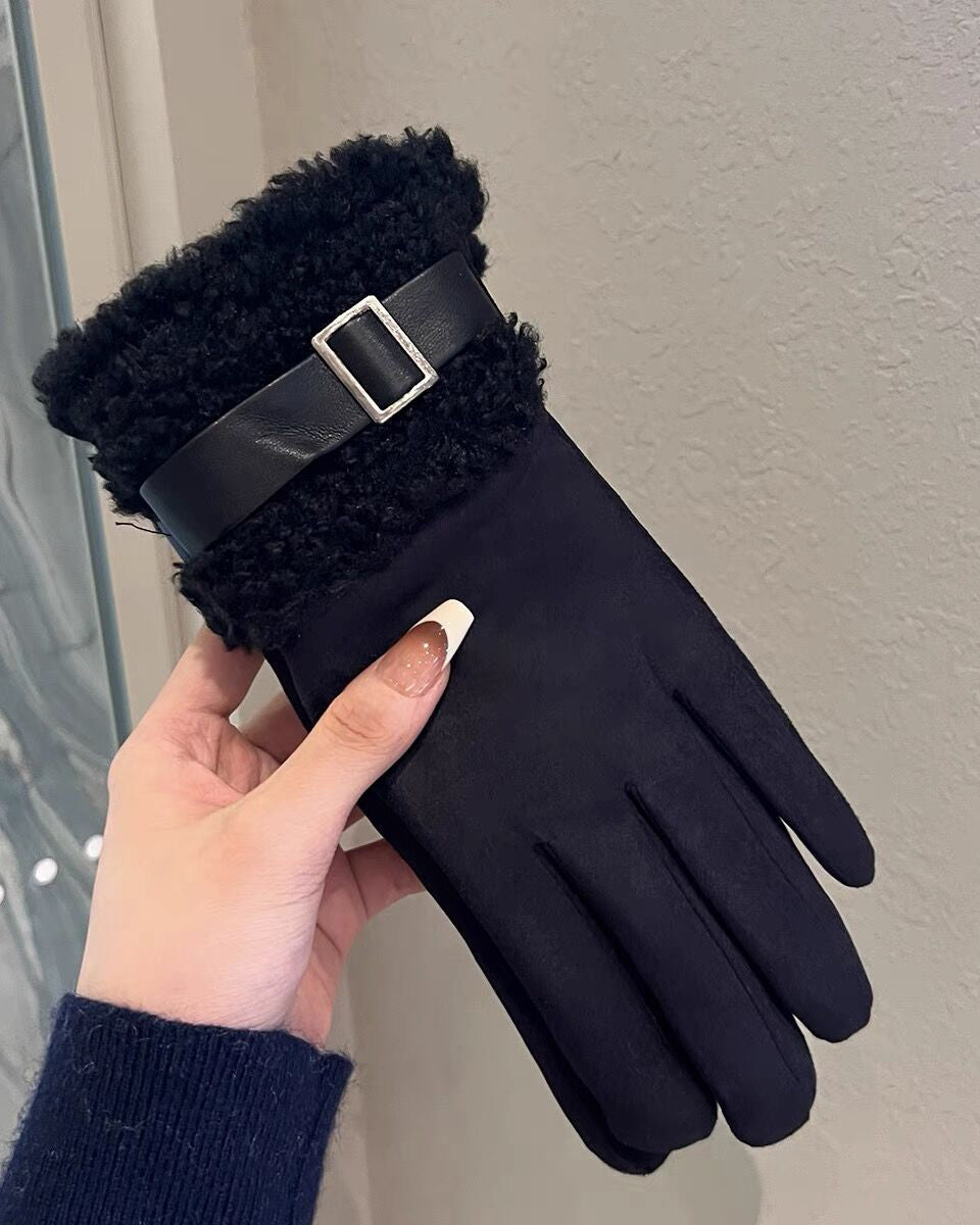 Lamb Plush Padded Warm Outdoor Gloves