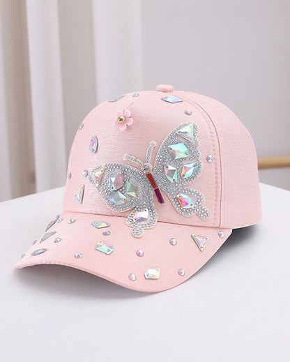 Colorful Glass Rhinestone Butterfly Baseball Cap