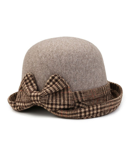 Plaid Bow Tweed Warm Bucket Hat