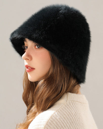 Rabbit Fur Fleece Face-Framing Fisherman Hat