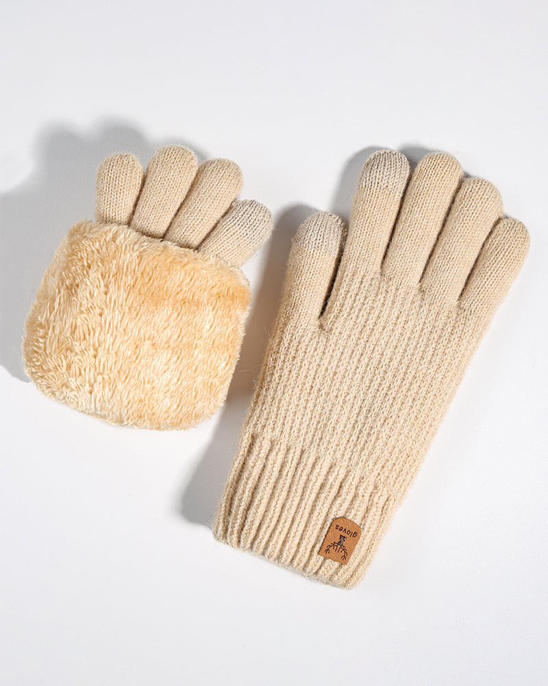 Double-layered Touchscreen Fleece-lined Knitted Gloves