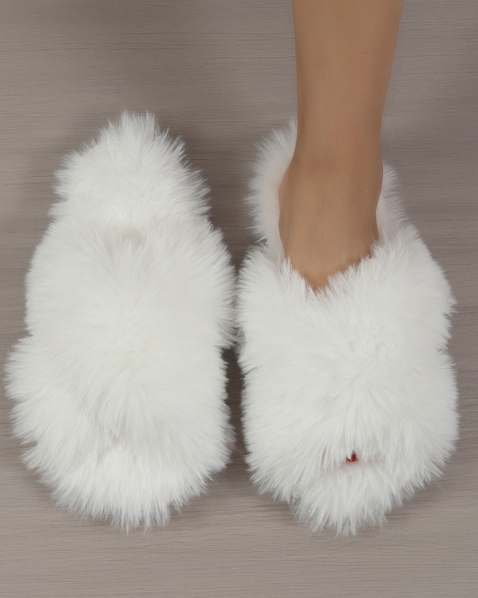 Long Plush Fuzzy Criss Cross Warm Cotton Slippers