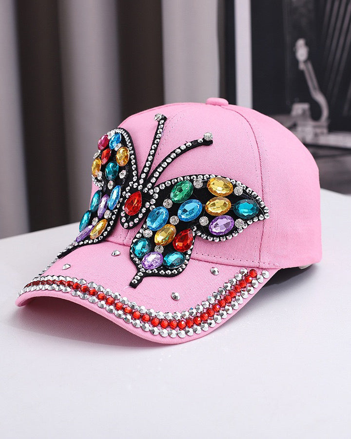 High-quality Colored Rhinestone Butterfly Baseball Cap