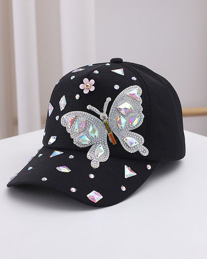 Colorful Glass Rhinestone Butterfly Baseball Cap