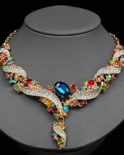 2-Piece Colorful Bead & Gemstone Choker Necklace & Earrings Set